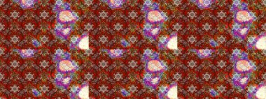 Suluboya elle çizilmiş çiçek desenli eskiz deseni. Parlak renkli fantezi çiçekleri, yapraklar, kahverengi renkli tomurcuklar, kahverengi.