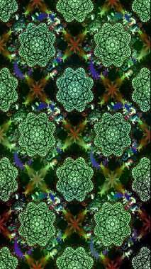 Tekstil için suluboya eskiz deseni. Şirin çiçekli, desenli, yeşil renkli bir eskiz deseni. El çizimi çiçek çizimi deseni (fayans)).