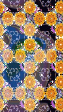 Hediye ambalaj kağıdı, tebrik kartları, posterler ve pankart tasarımı. Raster düz çiçek çizim deseni. Sarı renkte çiçekler.