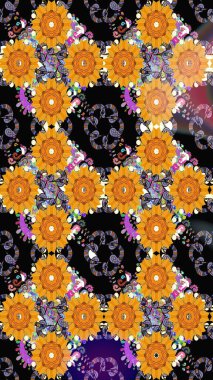 Siyah renklerde. Raster illüstrasyonu. Siyah renkte siyah papatya deseni.