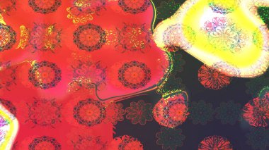 Raster illüstrasyonu. Çiçekli güzel suluboya desen. Kırmızı renklerde.