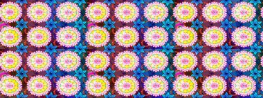 Düz Çiçek Elementleri Tasarım Raster illüstrasyonu. Çiçekli çiçek deseni, suluboya. Mavi renkli çiçekler. Renkli Bahar Teması Eskiz Şablonu.