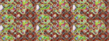 Çiçek desenli çizim. Raster illüstrasyonu. Asya tekstil tarzında. Tarafsız renklerde çiçekler. Raster illüstrasyonu.