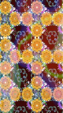 Kahverengi renkli etnik çiçeklerin olduğu zarif bir eskiz modeli. Raster Çiçek İllüstrasyon Şirin Tekstil.