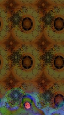 Raster illüstrasyonu. Raster illüstrasyonu. Kahverengi renkli çiçekler. Çiçek desenli çizim. Asya tekstil tarzında.