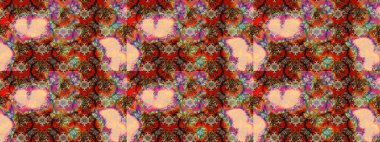 Suluboya çiçekli çiçek deseni. Raster illüstrasyonu. Kahverengi renkli Asyalı tekstil.