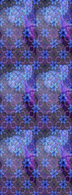 Mavi ve mor renkte mavi ve mor papatyalardan oluşan bir desen. Mavi ve mor renklerde. Raster illüstrasyonu.