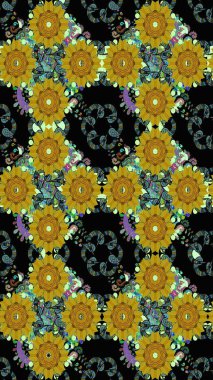 Raster illüstrasyonu. Nazik, yaz çiçekleri siyah renklerde. Raster çiçek desenli ve çiçekli..