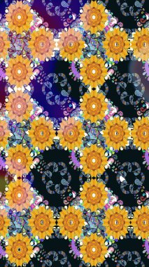 Çiçek ve yapraklı çiçek deseni. Küçük çiçekli şirin bir desen. Raster illüstrasyonu.