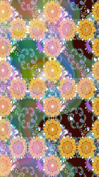 Çocuk stili. Çiçekli eskiz arkaplanı. Düz Çiçek Elementleri Tasarımı. Renkli Bahar Teması çizim şablonu.