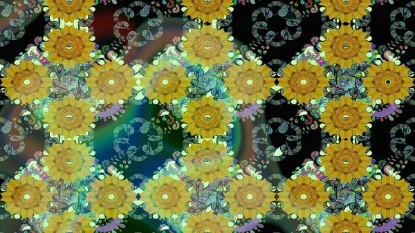 Kumaş desenli papatya çiçeği detayı. Yeşil renkte çiçekler.