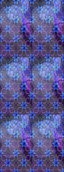 Mavi ve mor renkte mavi ve mor papatyalardan oluşan bir desen. Mavi ve mor renklerde. Raster illüstrasyonu.