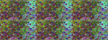 Küçük yeşil ve mavi renkte güzel bir besin torbası deseni, çiçekler. Millefleur 'lar. Tekstil, kumaş, kapaklar, duvar kağıtları, baskı, naylon, yapıştırma, örgü, dekupaj için çiçeksiz arkaplan.