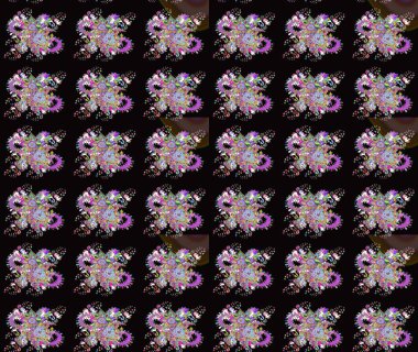 Yumuşak, bahar çiçekleri siyah renklerde. Yaprak ve çiçeklerin suluboya resimleri, siyah renklerde çizimler. Raster illüstrasyonu.