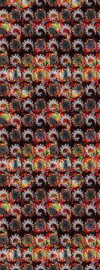 Sevimli çiçek raster deseni. Renkli Bahar Teması eskiz kalıbı. Siyah renkli çiçekler. Düz Çiçek Elementleri Tasarımı.