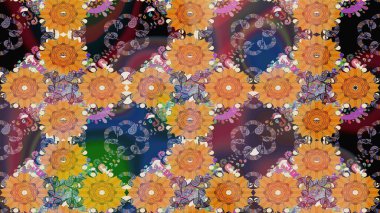 Raster. Turuncu renkte güzel çiçekli çizim deseni, suluboya çiçek deseni, duvar kağıdı, kart veya kumaş için fayanslı..