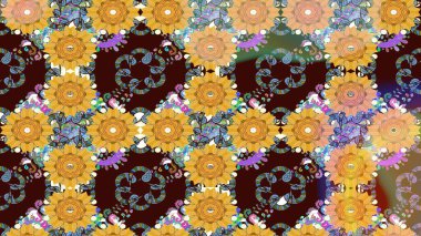 Sevimli çiçek raster deseni. Sketch Colour Spring Theme eskiz kalıbı. Kahverengi renkli çiçekler. Düz Çiçek Elementleri Tasarımı.