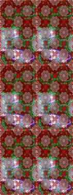 Düz Çiçek Elementleri Tasarımı. Raster illüstrasyonunda kusursuz çiçek deseni. Kırmızı renkte çiçekler. Renkli Yaz Temalı Kusursuz Arkaplan.