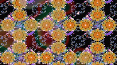 Tarafsız renklerde çiçekler. Çiçek desenli çizim. Raster illüstrasyonu. Asya tekstil tarzında. Raster illüstrasyonu.