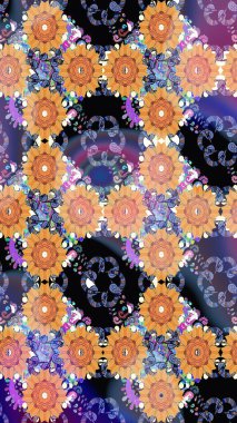 Raster - stok. Turuncu çiçekli eskiz deseni, suluboya çiçek deseni, sevimli çiçek, duvar kağıdı, kart veya kumaş için fayanslı.