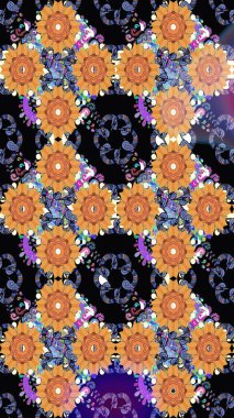 Siyah renklere karalamalar çizilmiş çiçek deseni. Raster illüstrasyonu.