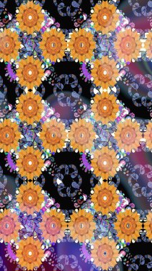 Raster illüstrasyonu. Çizim çiçek deseni duvar kâğıdı olarak kullanılabilir. Turuncu renkte çiçekler.