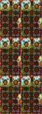 Kusursuz bir geçmişi var. Kumaş, tekstil, duvar kağıdı baskısı için. Raster illüstrasyonu. Renkli şal desenli, kahverengi ve gri çiçekli ve dekoratif elementli kusursuz desen. Antika retro tarzı.