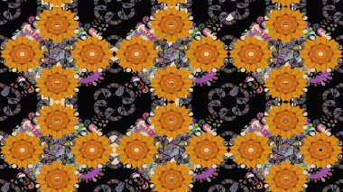 Raster illüstrasyonu. Eski moda arka plan. Güzel, parlak, pürüzsüz kumaş, tuval. Kıvırcık, parlak örgü. Çiçek çelengi. Desen, çizim, çiçek sınırı..