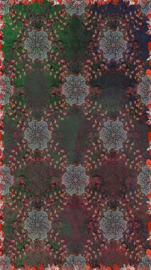 Gri ve kahverengi renkli güzel bir tekstil. Raster illüstrasyonu. Çiçeklerle suluboya desenleri.