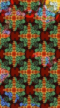 Çiçekli güzel suluboya desen. Raster illüstrasyonu. Yeşil renklerde.