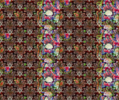 Renkli Bahar Teması eskiz kalıbı. Raster Modaya uygun kumaş deseni. Düz Çiçek Elementleri Tasarımı. Kahverengi renkli şirin çiçek deseni.