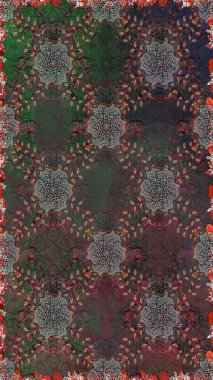 Gri ve kahverengi renkli güzel bir tekstil. Raster illüstrasyonu. Çiçeklerle suluboya desenleri.