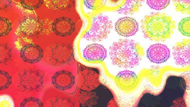 1950-1960 motifleri. Çiçekli ipek eşarp. El çizimi çiçek unsurları olan soyut çizim raster deseni. Pembe üzerine pembe. Retro tekstil tasarım koleksiyonu.