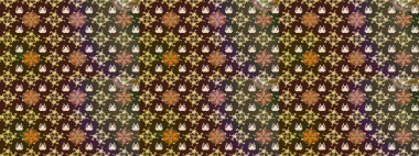 Raster illüstrasyonu. Düz Çiçek Elementleri Tasarımı. Renkli Bahar Teması eskiz kalıbı. Kahverengi renkli çiçekler. Çiçekli çiçek deseni, suluboya..