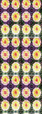 Modern çiçek arkaplanı. Moda baskıları için zarif bir şablon. Rengarenk çiçekleri ve doğal renklerde yaprakları olan harika bir çiçek deseni. Halk stili.