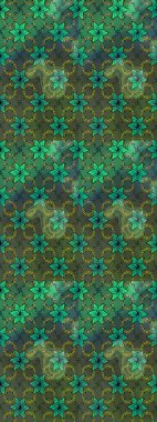 Raster Çiçek İllüstrasyonu güzel tekstil. Yeşil renkli etnik çiçeklerle zarif eskiz deseni.