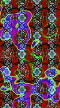 Raster Çiçek İllüstrasyonu 'nun şirin tekstili. Kırmızı renkli etnik çiçeklerle zarif bir eskiz şekli..