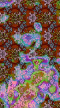 Raster çiçek desenli çiçek deseni, yapraklar, dekoratif elementler, sıçrama, lekeler, el çizimi kontur çizgileri ve Doodle çizim stili, grafik raster çizim çizimi.