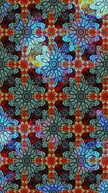 Raster illüstrasyonu. Çiçek desenli çizim. Mavi renkte Asya tekstili.