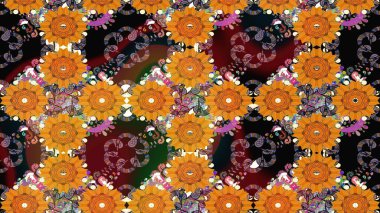 Çiçek desenli eskiz, yaz çiçekleri. Turuncu renkli çiçekler. Renkli Bahar Teması eskiz kalıbı. Düz Çiçek Elementleri Tasarımı.