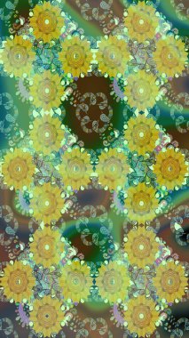 Raster çiçek desenli çiçek deseni, yapraklar, dekoratif elementler, sıçrama, lekeler, el çizimi kontur çizgileri ve Doodle çizim stili, grafik raster çizim çizimi.