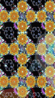 Küçük çiçekteki sevimli çiçek deseni. Siyah renkte çiçekler.