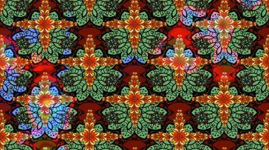 Raster illüstrasyonundaki çiçek desenli çizim. Düz Çiçek Elementleri Tasarımı. Renkli Bahar Teması eskiz kalıbı. Yeşil renkte çiçekler.