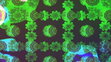 Renkli Bahar Teması eskiz kalıbı. Çiçeksel fantezi tasarımı ve parlak bir arka plan çizimi. Düz Çiçek Elementleri Tasarımı.