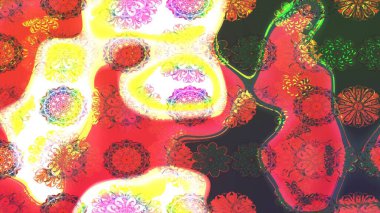 Çiçek desenli çizim. Asya tekstil tarzında. Raster illüstrasyonu. Pembe renkli çiçekler. Raster illüstrasyonu.