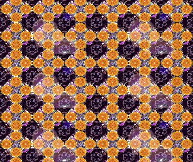 Çiçek desenli raster, siyah ve turuncu çizgi grafik desenli soyut raster arkaplan. Modern stil dokusu.