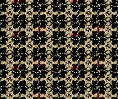 Çiçek ve yapraklı karalama şeklinde Raster çiçek deseni. Raster illüstrasyonu. Nazikçe, bahar çiçekleri siyah renklerde.