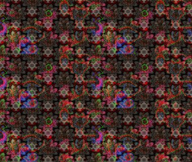 Modern gelişim, siyah raster arka plan duvar kâğıdı illüstrasyonu, klasik çizgi çizgisi, desenli desenli çiçekler, çiçekli süsler. Çiçekli el çizimi çizimi deseni.