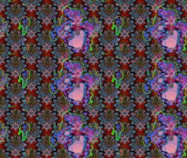 Raster çiçek desenli çiçek deseni, yapraklar, dekoratif elementler, sıçrama, lekeler, el çizimi kontur çizgileri ve Doodle çizim stili, grafik raster çizim çizimi.