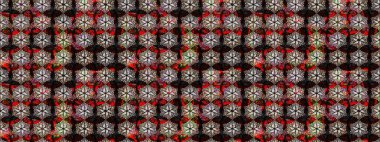 Siyah renkli bitkilerden oluşan parlak çiçekli çizim deseni.